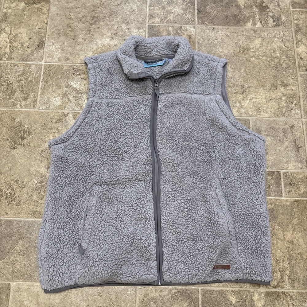 Free Country Faux Fur Vest XL Purple/Gray Full Front Zip Side Pockets Casual